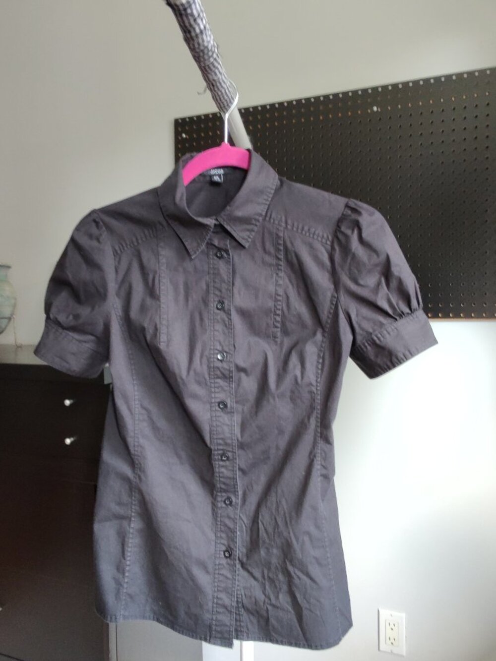 Jacob women's short sleeve black button down shirt size S cotton stretch